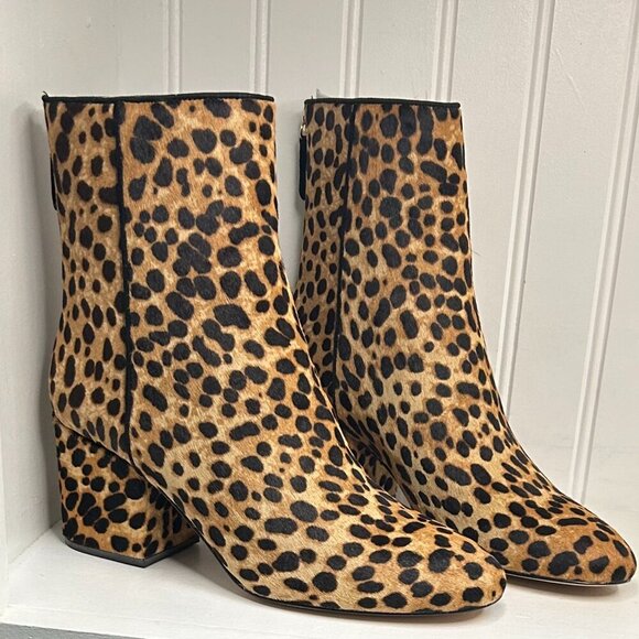 J Crew $248 Sadie Ankle Boots in Leopard Calf Hair 7-M Sahara Brown - Picture 1 of 6